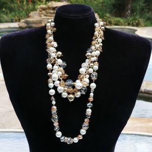 New 2 Boho Necklaces & Earring Pearl Statement Set